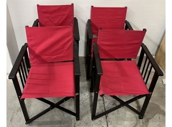 Four Folding Wooden Chairs With Cloth Backs And Seats