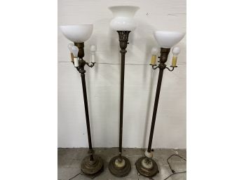 Three Circa 1920's Brass Floor Lamps