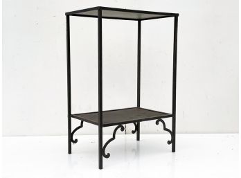A Modern Metal Side Table - Mesh Shelf Beneath