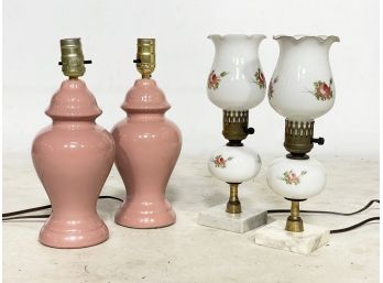 Vintage Ceramic And Painted Glass Lamp Pairings