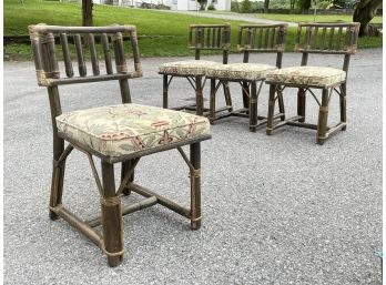 A Set Of 4 Vintage Rattan Dining Chairs, Possibly Ficks Reed