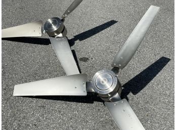 A Pair Of Modern Brushed Steel Ceiling Fans - One Long Mounting Bar, One Short Mounting Bar