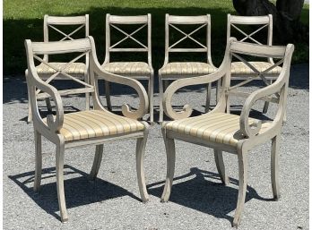 A Set Of 6 Antique Faux Distressed Dining Chairs