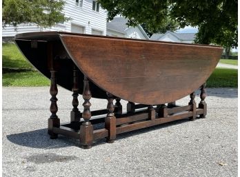 A Large, Late 19th Century Solid Oak Gate Leg Drop Leaf Dining Table, Or Console