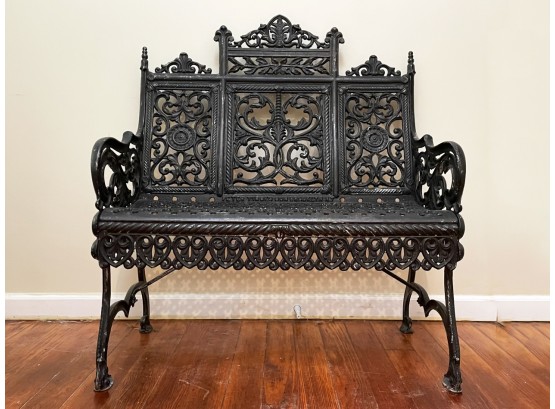 An Authentic Antique Cast Iron New York City Bench By Peter Timmes & Sons Of Brooklyn (Signed)