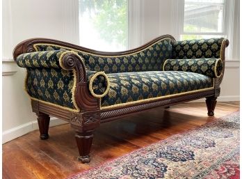 An Antique Victorian Chaise Lounge In Original Brocade