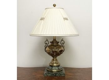 An Antique Cast Brass Urn Form Lamp With Marble Base