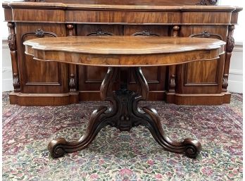 A 19th Century Carved Mahogany And Burl Wood Flip-Top Dining Table (Restored)