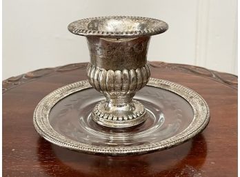 An Antique Sterling Silver Egg Cup And Glass Coaster
