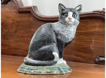 An Antique Tole Painted Cast Iron Cat Doorstop