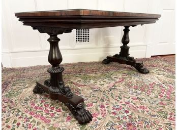 An Antique Carved Crotch Mahogany Chippendale Console With Glass Top