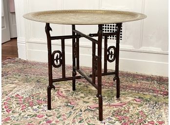 An Antique Asian Rose Wood And Brass Collapsible Tea Table