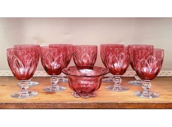 Antique Cut Cranberry Glass Goblets