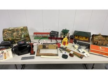 Mixed Table Lot Of LIONEL Parts & Pieces - Transformer, Illuminated Platform New In Box & More