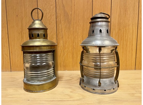 Two Antique Nautical Ship Oil Lanterns