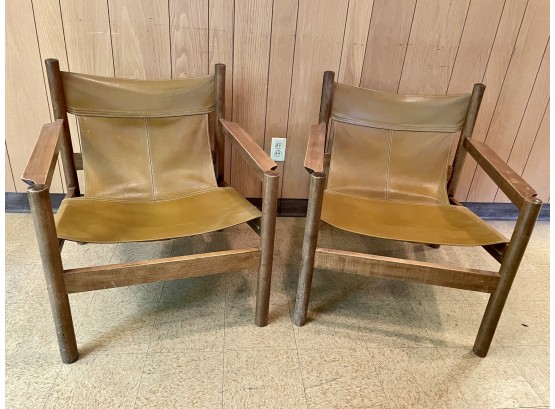 Pair Of Mid Century Leather Lounge Chairs In The Style Of Arne Norell