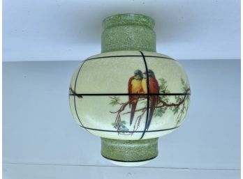 Vintage Pale Green Lantern Glass Shade With Birds