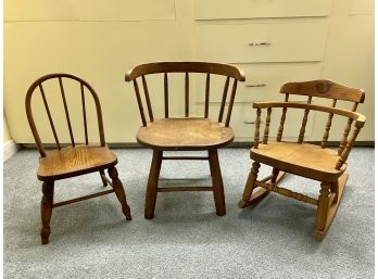 Three Adorable Vintage Wood Children's Chairs