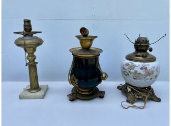 Three Vintage Electrified Oil Lamps Needing New Wiring