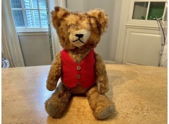 Antique Stuffed Bear With Red Vest