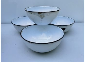 Four Vintage Enameled Metal Bowls