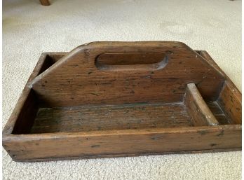 Antique Oak Tool Caddy With Green Paint Remnants