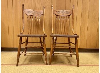 Pair Of Early 1900s Refinished Pressed Back Chairs