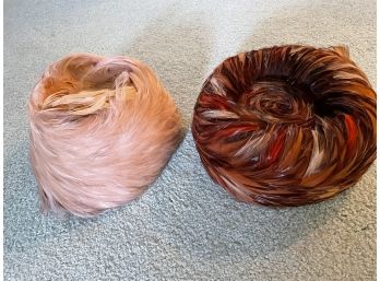 Two Mid Century Feathered Pill Box Hats