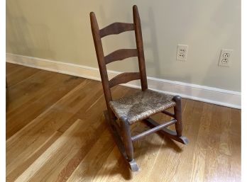 Antique Childs Ladder Back Rocker With Rushed Seat