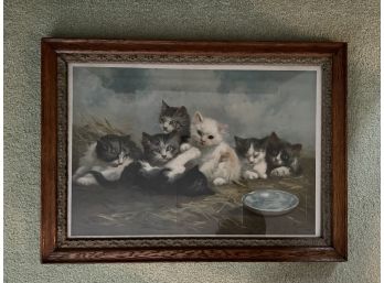 Framed Antique Kitten Lithograph By Marie Guise Newcomb (American, 1865-1895)