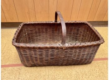 Antique Gathering Basket With Integrated Wood Handle