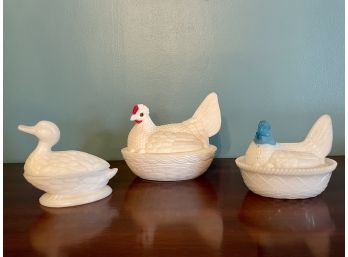 Trio Of Fowl Vintage Butter Covered Dishes