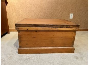 Late 1800s Wood Trunk With Beveled Edges & Dovetail Corners