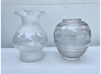 Faint Purple Tint & Clear Glass Etched & Frosted Globes/shades