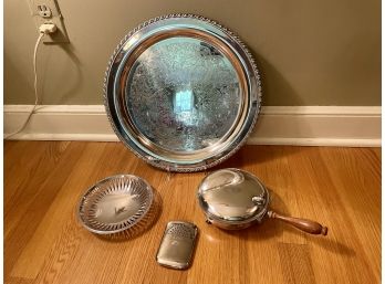 Group Of Silver Plated Items Including Vintage Peterson's Peacock Hand Pocket Warmer - Made In Japan