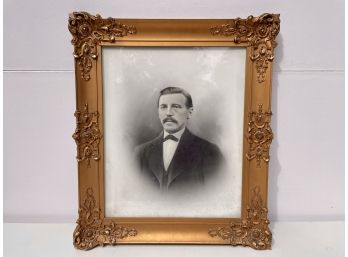 Antique Photo Of Gentleman In Fabulous Gessoed Frame