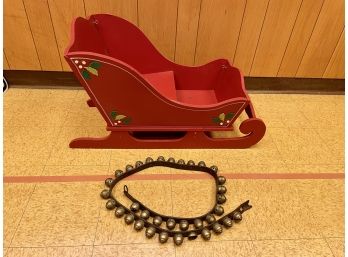 Antique Sleigh Bells & Large Red Decorative Sleigh