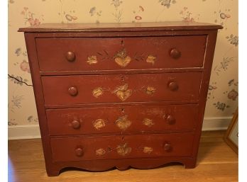 Early 20th Century Red Painted Pine Dresser With Carved Details