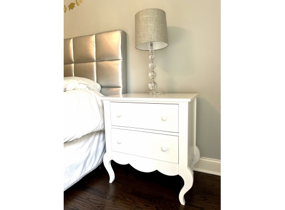 Pair White Two Drawer Painted Side Chests & 2 Glass Stacked Ball Lamps