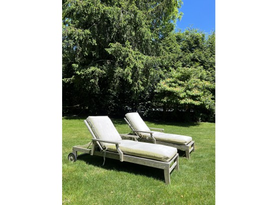 SET 3 Country Casual Outdoor Teak Loungers On Wheels