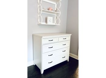 Pottery Barn Teen White Lacquer Five Drawer Chest  & Shelf