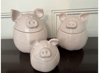 Incredibly Sweet Set Of Three Italian Pink Piggy Cookie/Jars