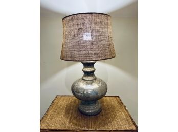 Silver Accent Lamp W Burlap Shade