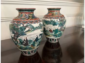 PR Painted Asian Ceramic Vases