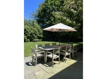 Country Casual Solid Teak Outdoor Dining Table, 8 Chairs And Umbrella