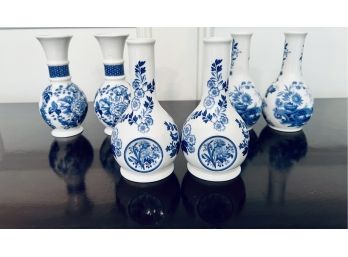 Six Sweet Spode Blue & White Bud Vases