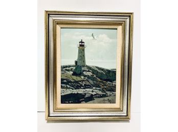 Beautiful Stanley Zuckerberg 1919-1995 Signed Oil On Board / The Lighthouse