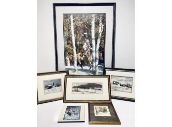 Six Winterscapes / Framed Watercolors & Prints