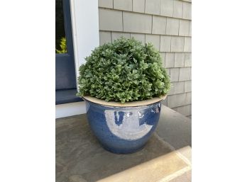 Sea Blue Ceramic Planter With Topiary