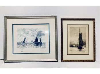 Pair Vintage Signed & Framed Sailboat Scenes